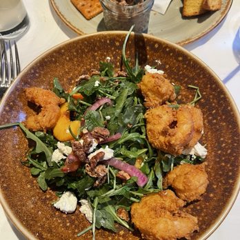 South City Kitchen Midtown - Peach arugula salad with fried shrimp - Southern Near Me - Atlanta, Georgia South City Kitchen Midtown - Peach arugula salad with fried shrimp - Southern Near Me - Atlanta, Georgia