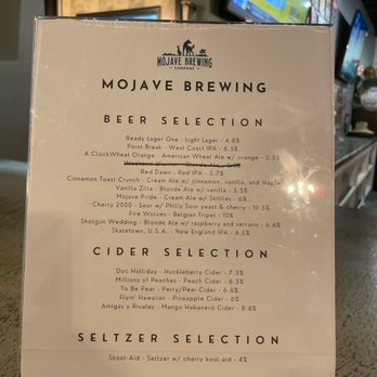 Mojave Brewing - Beer Menu as of 7/28/22 - Breweries Near Me - Henderson, Nevada