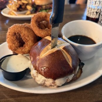 Slater's 50/50 - Wagyu Dip with a side of onion rings - Burgers Near Me - Las Vegas, Nevada Slater's 50/50 - Wagyu Dip with a side of onion rings - Burgers Near Me - Las Vegas, Nevada