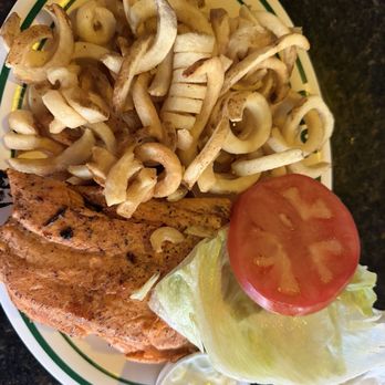 Flanigan's - Boca Raton - Salmon burger with curly fries - American Near Me - Boca Raton, Florida