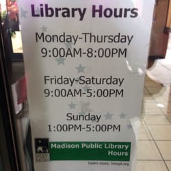 Madison Public Library - Hours.