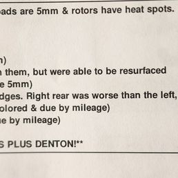 This is the write up from Brakes Plus on my invoice.