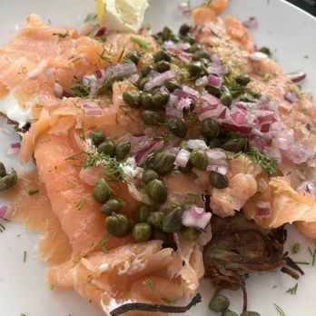 Red House Cafe - Delicious potato pancake with smoked salmon - Breakfast & Brunch Near Me - Pacific Grove, California Red House Cafe - Delicious potato pancake with smoked salmon - Breakfast & Brunch Near Me - Pacific Grove, California