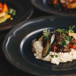 Dacha Kitchen & Bar - Beef stew (goulash) over pureed potatoes