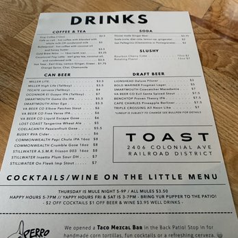 Toast - Menu - New American Near Me - Norfolk, Virginia