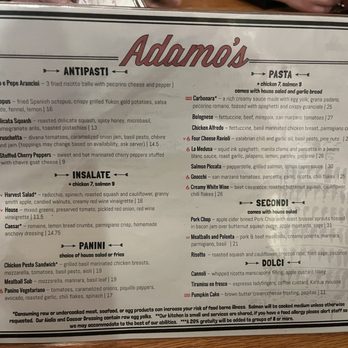 Adamo's - Menu as of 12/12/2025 - New American Near Me - Sacramento, California