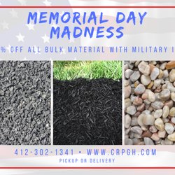 C & R Landscape Development - Saturday - May 26, 2018. 8am - 2pm. As a thank you, we are offering 15% off bulk marterial with a military ID.