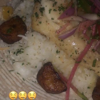 Cafe La Trova - Fish of the night with jasmine rice and plantains - Cocktail Bars Near Me - Miami, Florida
