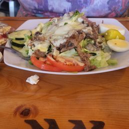 Wife's cheese steak salad for lunch. Wife's cheese steak salad for lunch.