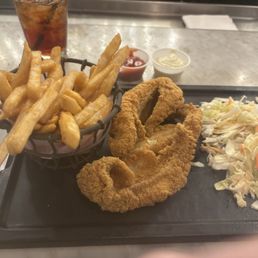 This is not what you think of the order fish and chips and as I stated online, it says cod and this is clear the catfish This is not what you think of the order fish and chips and as I stated online, it says cod and this is clear the catfish