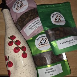 Pasadena Art Walk - Oil Bottle by Dirty Clay Dishes ($65) & The Barking Spot dog treats (3 bags for $40)