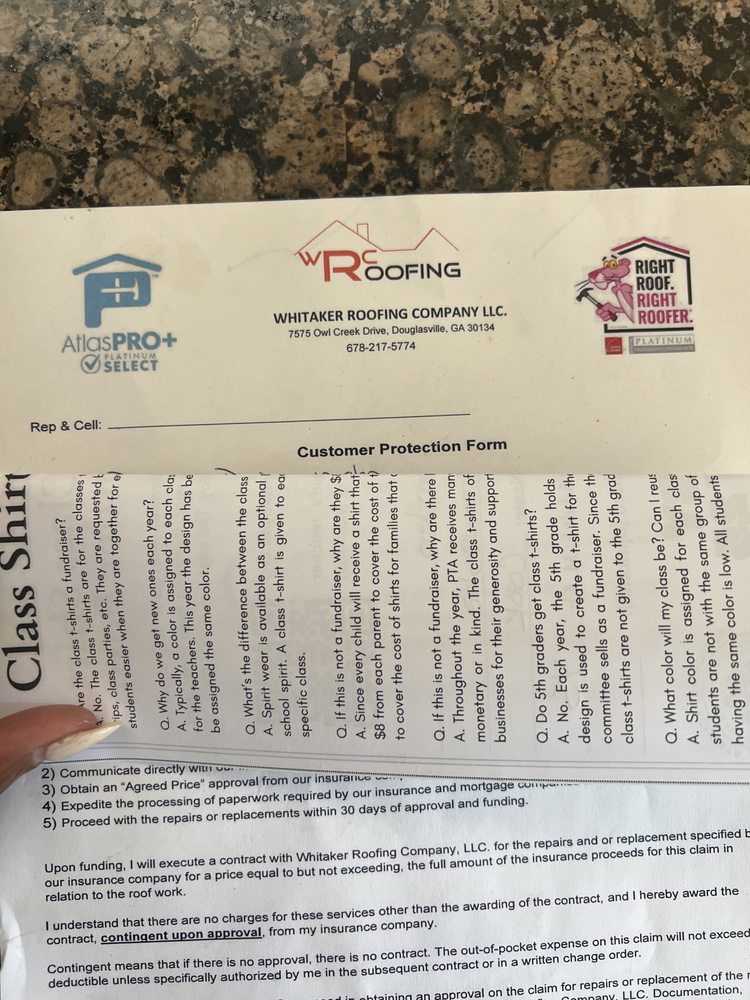 Slide of Whitaker Roofing Company