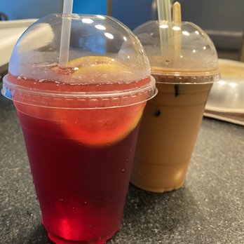 Kukui Cafe - Lemon Tea with Grape ($4) and Milk Tea with Grass Jelly ($5): both good, refreshing choices! - Chinese Near Me - Honolulu, Hawaii
