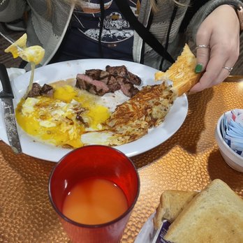 Binion's Cafe - Steak and eggs - overcooked and a little tough- but good - Cafes Near Me - Las Vegas, Nevada Binion's Cafe - Steak and eggs - overcooked and a little tough- but good - Cafes Near Me - Las Vegas, Nevada