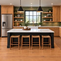McKnight Interiors - Green artisan tiles with warm woods and black make this kitchen a showstopper