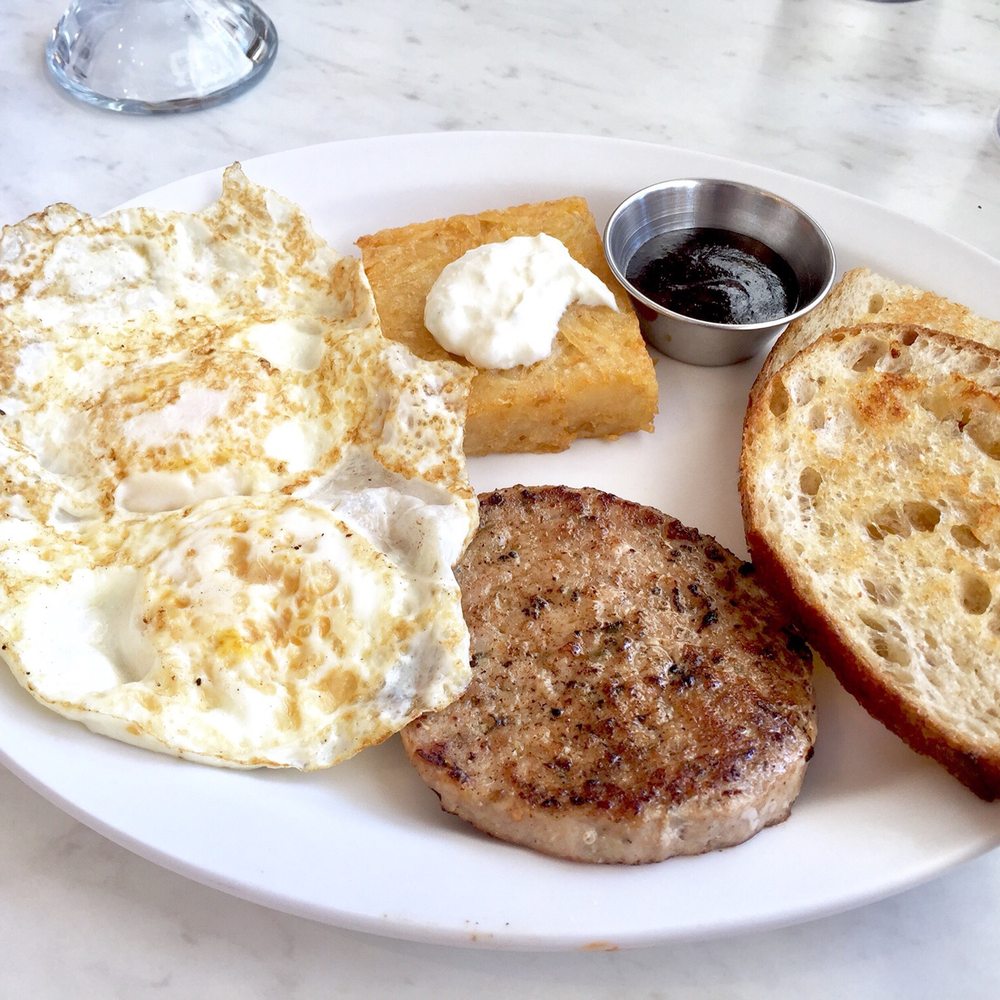 Fable Diner - Two Egg breakfast (over medium eggs and a sausage patty) - Diners Near Me - Vancouver, British Columbia Fable Diner - Two Egg breakfast (over medium eggs and a sausage patty) - Diners Near Me - Vancouver, British Columbia