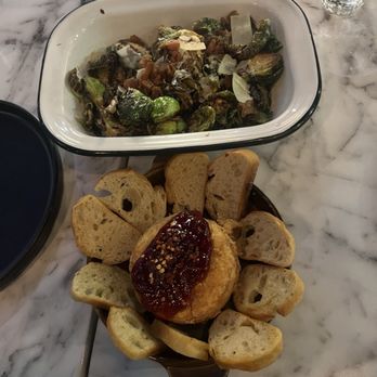 Broken Spirits Distillery - Brussel Sprouts (top) $7, Warm Brie and Jam (bottom) $11.99 - Distilleries Near Me - Long Beach, California