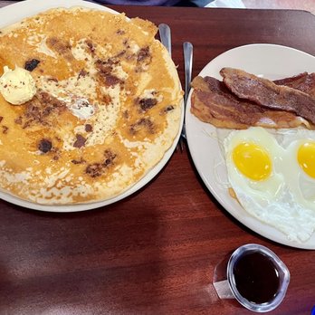 Cafe Cappuccino - a pancake with bacon and eggs - Breakfast & Brunch Near Me - Waco, Texas