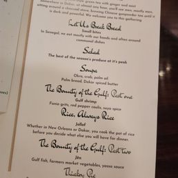 Menu for the night Menu for the night