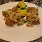 Photo of DK Restaurant NYC - New York, NY, United States. Crispy Oysters Jim Brady (Bacon Relish, Ho-Jo Tartar Sauce)