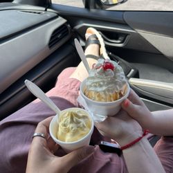 C&C Creamery - Mango Dole Whip & Vanilla Soft Serve Sundae with butterscotch