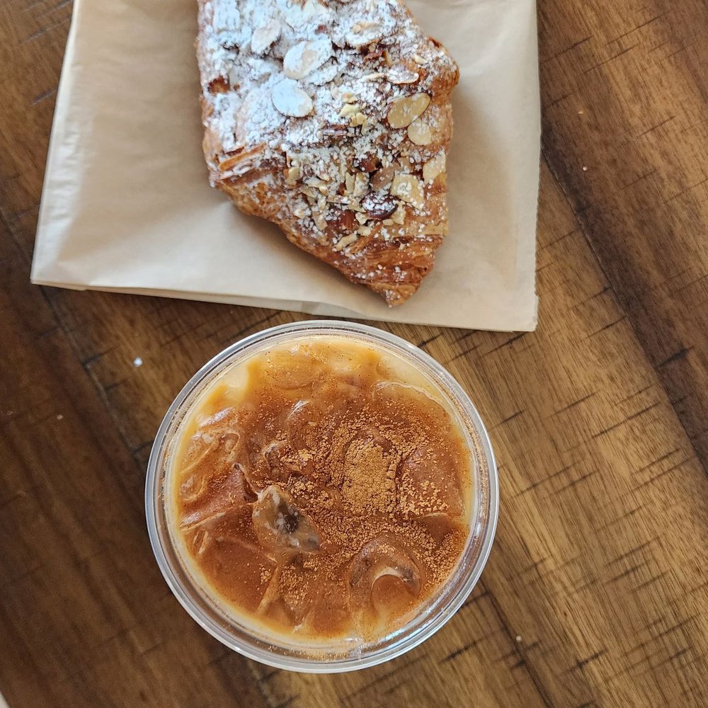 La Clochette - Almond Croissant and Iced Latte - Bakeries Near Me - San Diego, California
