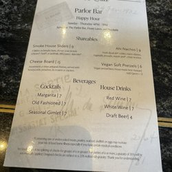 Parlor Bar - Happy hr menu