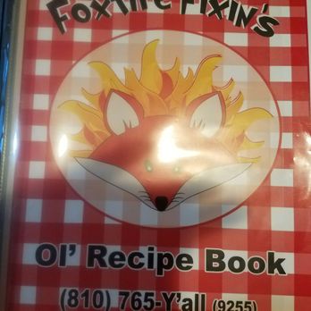 Foxfire Fixins - Cover of menu, it's like a book! Take your time - Barbeque Near Me - Marine City, Michigan