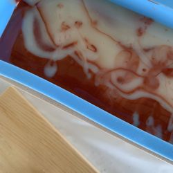 Clover Brooke Farm - Lavender scented, clay colored olive/coconut oil soap waiting to be cured -- all natural ingredients