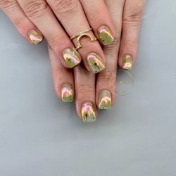 Gel Builder on natural nails - chrome effects