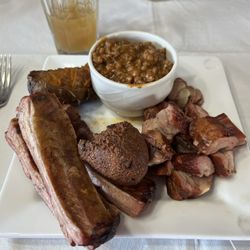 Pour House - BBQ special - ribs, rib tips, potato, hush puppies and cowboy beans