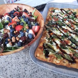 Copper Dock Winery - Nuts About Berries Salad: berries, dried cranberries, feta, walnuts, rasp. vinaigrette. Caprese flatbread: mozz., spinach, pesto, balsamic.