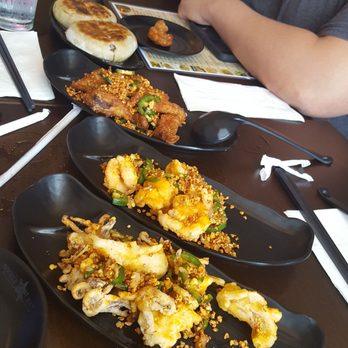 Noodle Man - Beef pancakes. A little bit of strange flavor for my tasted but my buddies liked them. Salted&spicy pork, shrimp and squid were delicious. - Noodles Near Me - Virginia Beach, Virginia