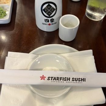 Starfish Sushi - Their place setting.  Ordered hot sake. - Sushi Bars Near Me - Downey, California