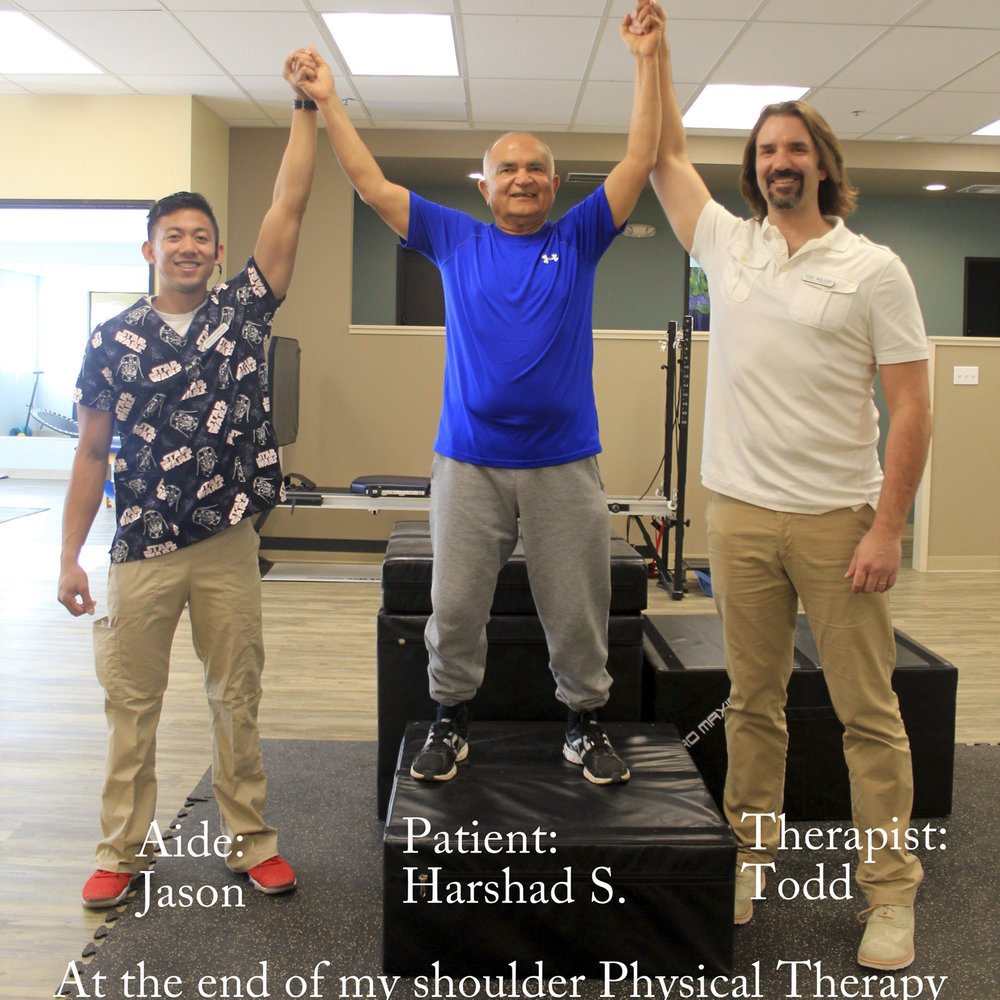 Peak Performance Physical Therapy - I completed my 12 weeks long physical therapy for shoulder.  A picture with my therapist and aide at the end of the therapy! Great place! - Physical Therapy Near Me - Fremont, California