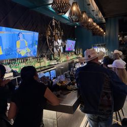 The bar area with the spinning tequila wheel