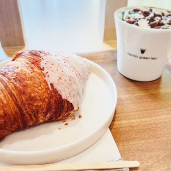 Nana's Green Tea - Sakura Strawberry Croissant + Hojicha Chocolate Latte - Desserts Near Me - Bellevue, Washington