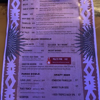 Secret Island - Menu 1/6/22 - Polynesian Near Me - Long Beach, California