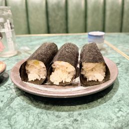 Blue crab hand rolls. Ordered three. Blue crab hand rolls. Ordered three.