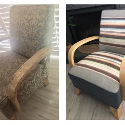 Douglas Upholstery Center - Ugly thrifted chair, before and after.