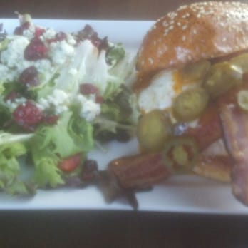Eureka! - Jalapeño egg burger with side salad - American Near Me - Hawthorne, California