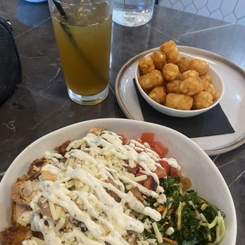 Graze - Chicken ranch bowl with tots and tea - Waffles Near Me - Tampa, Florida