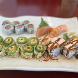 various types of sushi on a plate various types of sushi on a plate