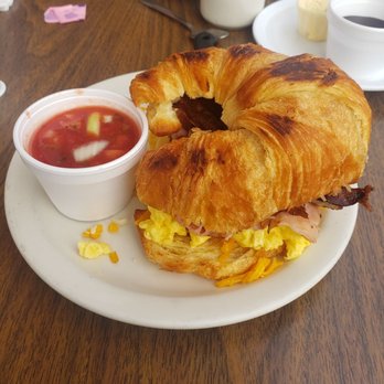 Budget Cafe - a croissant sandwich and a cup of coffee - Cafes Near Me - Lompoc, California