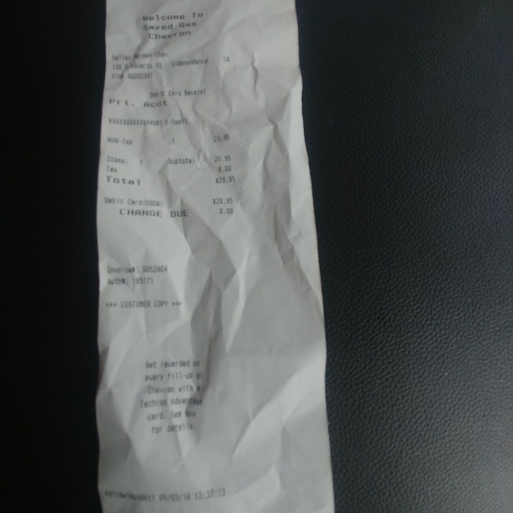 Chevron - a receipt on a black leather chair - Convenience Stores Near Me - Independence, California Chevron - a receipt on a black leather chair - Convenience Stores Near Me - Independence, California