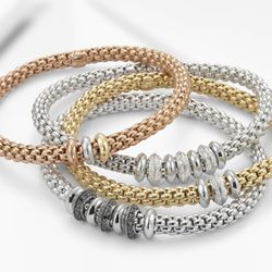 Fope Italy, Fantastic Flexible Bracelets! Designed in Rose, White or Yellow gold. Ideal for wrists that do not like "tight" fits!