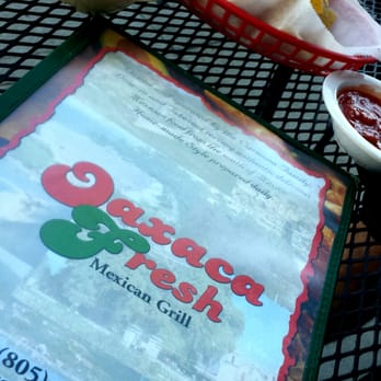 Oaxaca Fresh - Chips and menu. Great place to sit on the patio during the afternoon. The sun hits the opposite side of the street. - Mexican Near Me - Carpinteria, California Oaxaca Fresh - Chips and menu. Great place to sit on the patio during the afternoon. The sun hits the opposite side of the street. - Mexican Near Me - Carpinteria, California