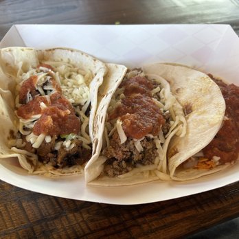 Ramiro's Cantina Express - Starting from the left a brisket, beef and a shredded taco. - Tacos Near Me - Jeffersonville, Indiana Ramiro's Cantina Express - Starting from the left a brisket, beef and a shredded taco. - Tacos Near Me - Jeffersonville, Indiana