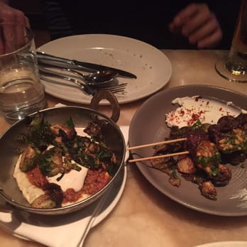 Oleana Restaurant - Moussaka on left, hanger steak shish on right. Moussaka was amazinggg - Turkish Near Me - Cambridge, Massachusetts
