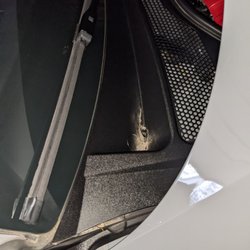 Leaves and dried run-off water left on the hood detail
